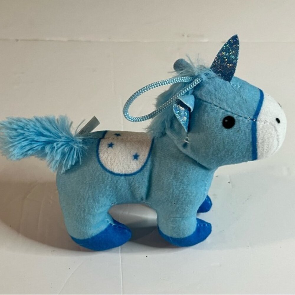 Set of 2 Caravan Softoys Blue Unicorn Plush Ornaments with Sparkly Details